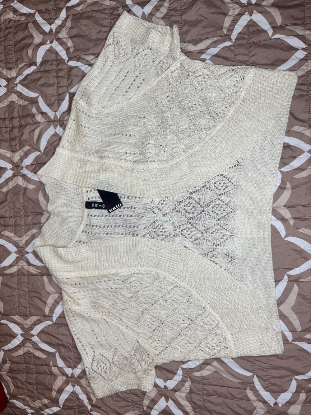 Cream Open-Knit Women’s Shrug with Diamond Lace Panels